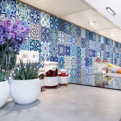 Zelfklevende tegelmuurstickers voor keuken en badkamer - 60 Azulejos Tarinoh cementtegelstickers - 60 stickers 10x10cm