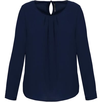 Kariban Damesblouse in crêpe met lange mouwen K5003 - Deep Sea Blue - 36 NL (38 FR)