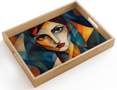 Dienblad hout 40x30 cm - Schootdienblad - Portret - Abstract - Vormen - Borrelplank rechthoek - Plateau dienbladen