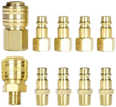 Cosensi- Persluchtkoppelingsset 10-delig - Snelkoppeling 1/4 inch - Luchtcompressor Fittingen - Accessoires met Ventiel - Binnendraad - Hoogwaardige Afwerking - Luchtkoppeling