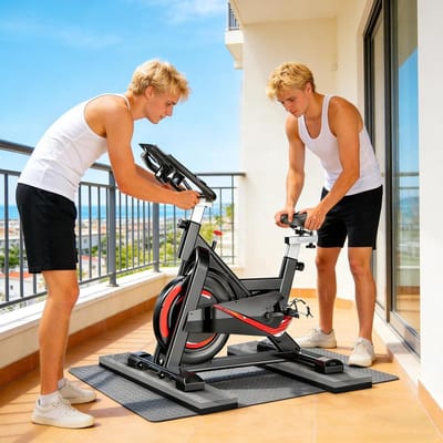 Fietsmat Set - Hometrainer Matten - Vloer Beschermen - Schokabsorberend Rubber - 2 Stuks - Zwart Grijs