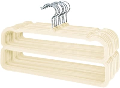 Famanu – Broekhanger - ruimtebesparend - antislip fluwelen kledinghanger - ruimtebesparende rokhanger voor overhemden - broeken - jurken - rokken - mantels (beige)