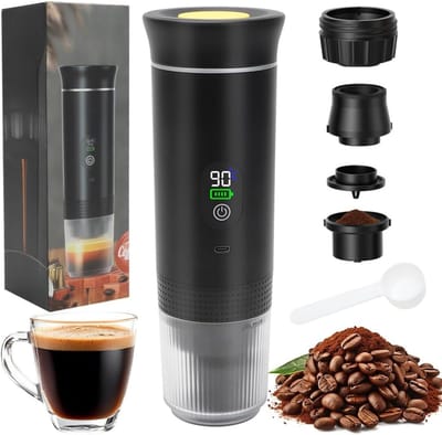 Ploutos® Draagbare Koffiemachine - Draagbare Koffiemachine - Draadloos Espresso Apparaat voor Onderweg - Zwart - 9cm x 9cm x 21cm