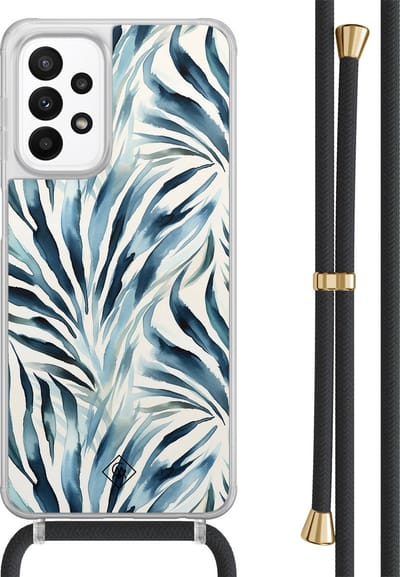 Casimoda® hoesje met zwart koord - Geschikt voor Samsung A23 - Japandi Waves - Afneembaar koord - TPU/acryl - Blauw