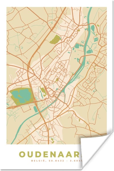 Poster Stadskaart - Plattegrond - Vintage - Oudenaarde - Kaart - 120x180 cm XXL