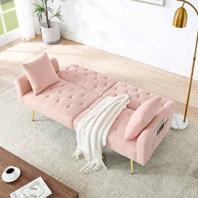 STILVORA Teddy Fleece Sofa -2-Zits Bank - Verstelbare Rugleuning 3 Posities Met Kussens En Comfortabele Zitting - Modern Design Met Metalen Poten - Ideaal Voor Woonkamer Huurappartement En Klein Appartement - Teddy Stof - Roze