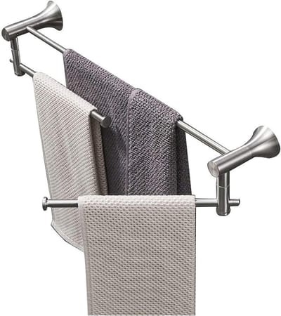 Handdoekenrek Badkamer - Dubbel rek - Handdoeken Ophangen - Draaibare stangen - 60 cm - Zilverkleurig