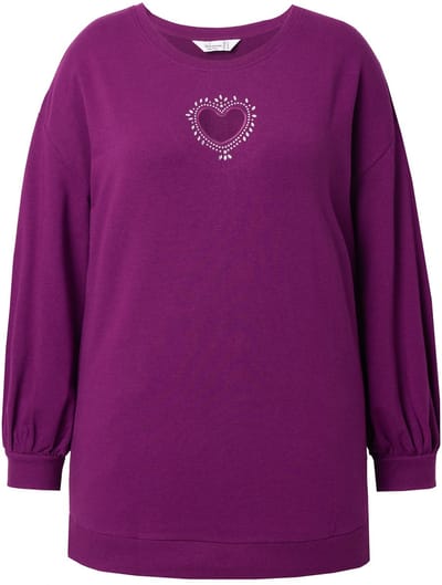 MIAMODA - Dames - Sweatshirt hart-cutout lange ballonmouw - Bessenroze - Maat 42