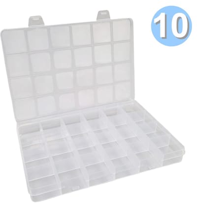 Fako Bijoux - 10x Opbergdoos Large - 24 Vakjes - Kralendoos - Opbergbox - Sorteerdoos Rocailles - Verdeeldoos - Kralen Box - 19x13x2.1 cm - 10 Stuks