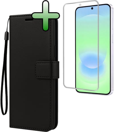Hoesje Met Screenprotector - Geschikt voor Samsung Galaxy A37 - Luxe Pasjeshouder - Bookcase Portemonee - Flip Case - Kunstleer Book Case - Flipcase - Book Cover - Walletcase - Portemonneehoes - Zwart