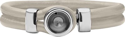 Quiges Leren Armband Beige met Verwisselbare RVS Mini Munt Houder Zilverkleurig 20 cm