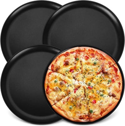 Set van 4 Ronde Pizza Schalen van 30 cm - Roestvrij Staal, Antiaanbaklaag, Gezond en Duurzaam voor Bakken en Serveren