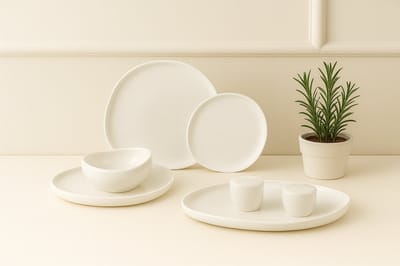 Mevaz 27-delige Dinnerset – Serviesset voor 6 personen – Borden, Schalen, Soepborden, Ovalen schaal & Zout/Peper – Modern Wit Servies