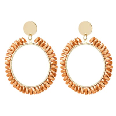 Oorbellen chique met kristallen details - Yehwang - Oorbellen - 5,50 x 4,50 cm - Goud/Oranje - koningsdag - statement - trendy