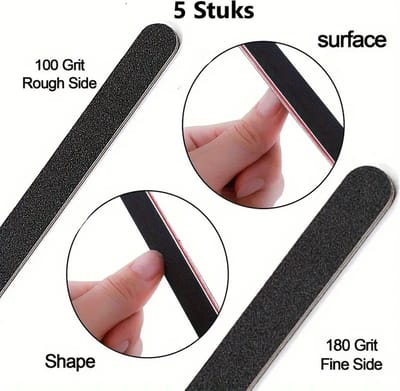 5x Boomerang Vijlen 100/180 Grit I Gebogen Nagelbuffer I Nagelvijl I Polijstblok I Polijstblok Nagels I Bufferblock I Nail buffer I 17 x 2 Cm I Zwart