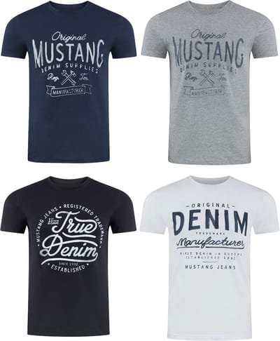Mustang Heren T-Shirt 4-pack Mustang heren-T-shirt regular fit Veelkleurig 5XL Ronde Hals Volwassenen Opdruk Print Shirts