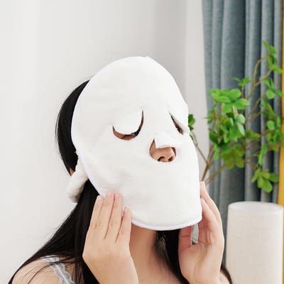 Handdoekmasker herbruikbaar, gezichtshanddoekmasker voor stoomer, gezichtsmasker heet koud comprimeren, vochtinbrengend masker, 3 gaten