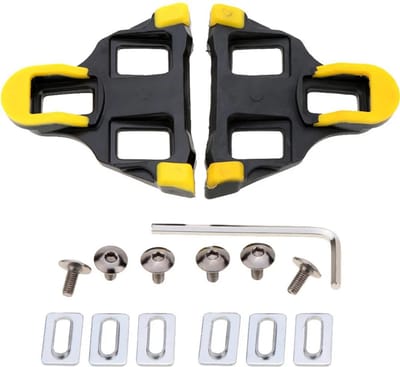 Een set zelfborgende clippedalen voor racefietsen, Geschikt voor Shimano, geel en zwart.