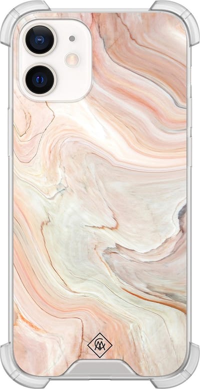 Casimoda® hoesje - Geschikt voor iPhone 12 Mini - Marmer Waves - Shockproof case - Extra sterk - TPU/polycarbonaat - Bruin/beige, Transparant