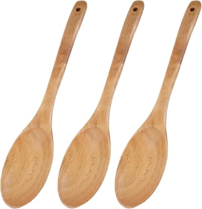 Set van 3 Houten Kooklepels van 31×5.5 cm met Ophanggaatje, Ideaal voor Maken, Roeren en Serveren van Soepen en Gerechten, Makkelijk Schoon te Maken en Antiaanbak eigenschappen