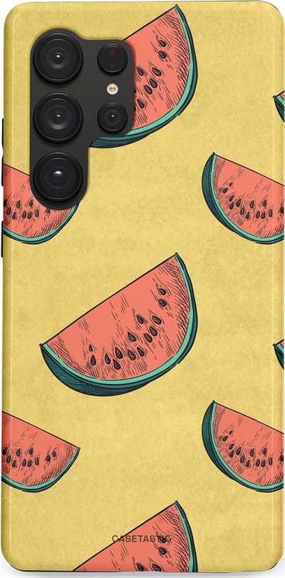 Casetastic Hoesje Geschikt voor Samsung S25 Ultra - Stijlvolle Beschermende Duo-layer Case - Retro Meloengeel