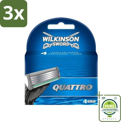 3 x Wilkinson - Navulmesjes Quattro - Met Precisietrimmer - 4 scheermesjes - Grootverpakking - Scheermesjes - Navulmesjes - Precisietrimmer - Titaniumcoating - Huidvriendelijk