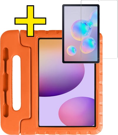 Hoes - Geschikt voor Samsung Galaxy Tab S6 Lite - Met Screenprotector - Kinderhoes Shockproof Bumper - Kidsproof Case - Tablet Hoesje - Kinder Hoesje Cover - Oranje