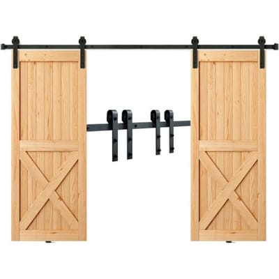 VEVOR 244cm schuifdeurbeslag J-vormig schuifdeursysteem met 2-delige rails Draagvermogen van 150 kg Looprail Ideaal voor schuifdeuren met een deurdikte van 32-45 mm en een deurbreedte van 1,12-1,32 m