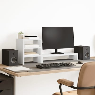 vidaXL - Monitorstandaard - met - bureau-organizer - bewerkt - hout - wit