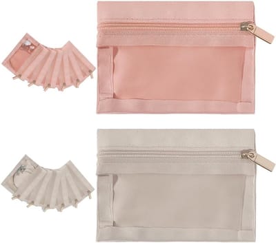 Set van 12 Mini Sieraden Tassen van PU Leer, Duidelijke Fluwelen Verpakking, Draagbare Organiser voor Reizen, Ideaal voor Ringen en Armbanden, Polyester Ritscompartiment