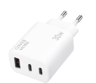 30w usb Adapter met 3 poorten - 1x usb A en 2x usb C oplader - Snellader - Super fast charger - Meerdere apparaten tegelijk opladen - Telefoon en tablet snel lader - Wit