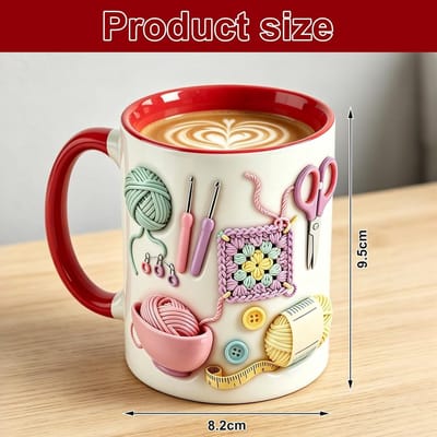 Grappige keramische koffiemok voor garenliefhebbers, 340 ml, ideaal haakcadeau voor breiers, perfect voor thuis, kantoor of school, met geïsoleerd handvat en uniek ontwerp
