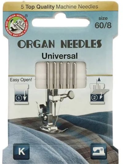 Organ needles 60/8 - universele naaimachinenaald voor dunne tot zeer dunne stoffen