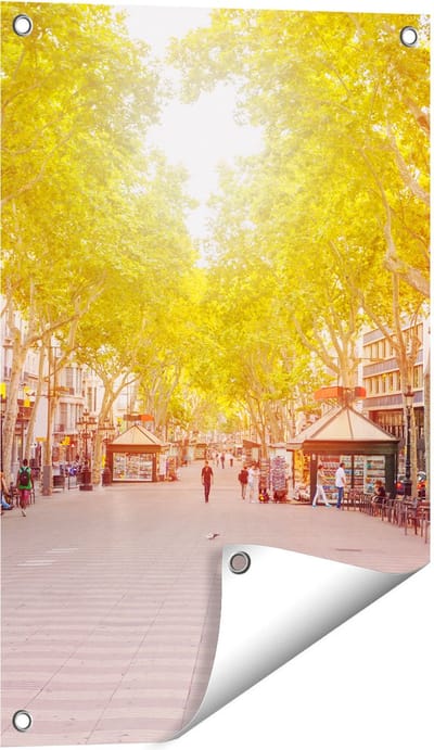 Gards Tuinposter De Ramblas Straat in Barcelona - 40x60 cm - Tuindoek - Tuindecoratie - Wanddecoratie buiten - Tuinschilderij