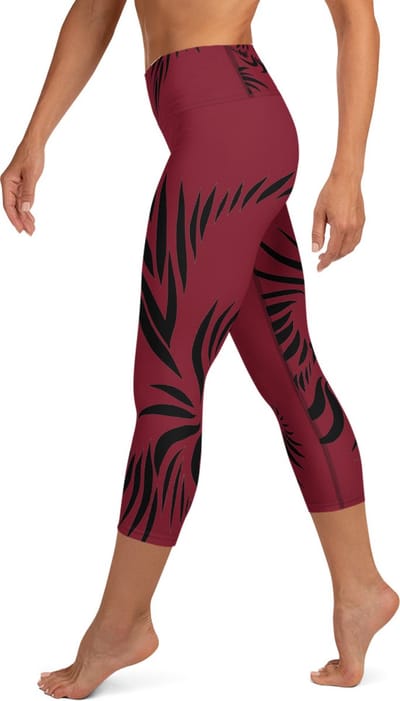Sportlegging - Capri 3/4 - design Power Up - High Waist - Dry Fit - High Performance - 4way stretch- unieke print - UPF 50+ - Hardloop - Yoga - Fitness - Dans  - Pilates - Training – sportbroek – warmrood zwart - maat XL