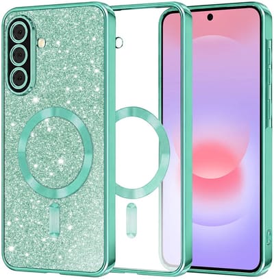 Hoesje geschikt voor Samsung Galaxy A37 - Techsuit Luxury Glitter Back Cover - Geschikt voor MagSafe - Lichtgroen