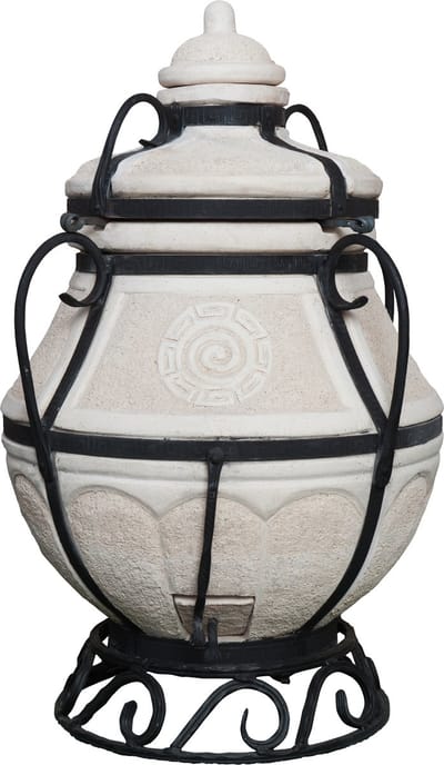 Tandoor Aladin Mini – Keramische houtgestookte buitenoven, verticale Kamado voor vlees, groenten en brood – Met 12 XL-spiesen & accessoires – 6 cm dikke wanden voor perfecte warmteopslag – 91 cm – 118 kg - 75L