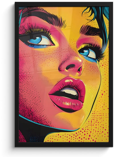 Poster in lijst - Fotolijst 40x60 cm - Posters - Close-up - Vrouwengezicht - Stippen - Geel - Posterlijst zwart - Decoratie - Wanddecoratie woonkamer - Muurdecoratie slaapkamer