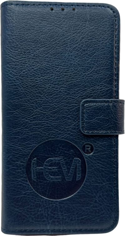 HEM leren Book Case - Geschikt voor iPhone 16 - Hoesje met 3 pasjesuitsnedes - Portemonneehoesje - iPhone 16 hoesje met pasjeshouder - Marine Blue
