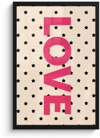 Poster in lijst - Fotolijst 40x60 cm - Posters - Love - Stippen - Roze - Posterlijst zwart - Decoratie - Wanddecoratie woonkamer - Muurdecoratie slaapkamer