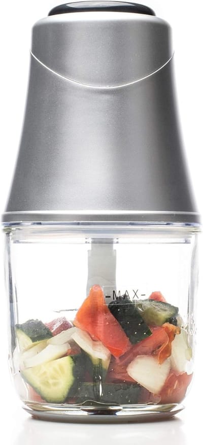 SAVI® Hakmolen Elektrisch - Hakmolen Electrisch Met 600 ml Glazen Kom - Food Chopper Met 3 Titanium Messen – Zilver - 28cm x 15cm x 15cm