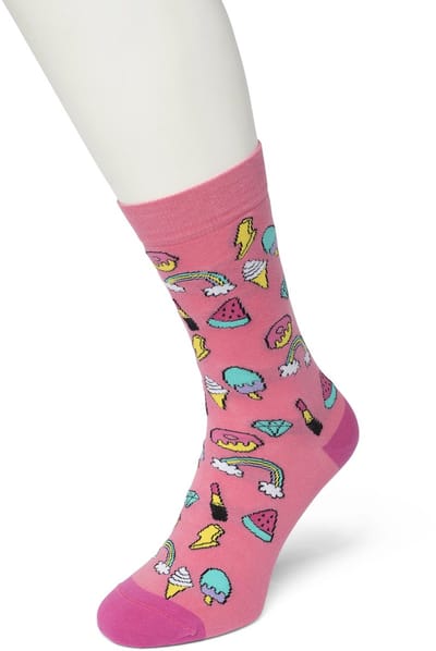 Bonnie Doon Dames Sokken met Zoetigheden Print maat 36/42 Roze - Thema Sokken - Zoet en Kleurrijk - Cadeau Sokken - Word je Happy en vrolijk van - Zacht Katoen met Gladde Teennaad - Comfortabel - Perfect Cadeau - Cradle Oink - BT991108.189