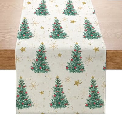 Tafelloper Kerst - 180x33cm - Klassiek Kerstkleed - Kerstbomen Kerstdecoratie - Tafelkleed Voor Kerst - Tafeldecoratie