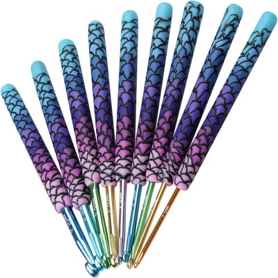 Handgemaakte Ergonomische Haaknaalden voor Artritis, 9-delige Set met Lange Zachte Handgreep, Inclusief Maten 2.25, 2.75, 3.25, 3.75 mm, Ideaal voor Haken en Breien