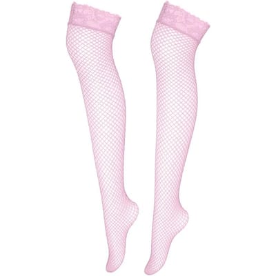 Sexy Visnet Kousen Dames Zomer Dun Transparant Mesh Dijhoog Kousen Elasticiteit Boven de Knie Nylon Kous One Size roze