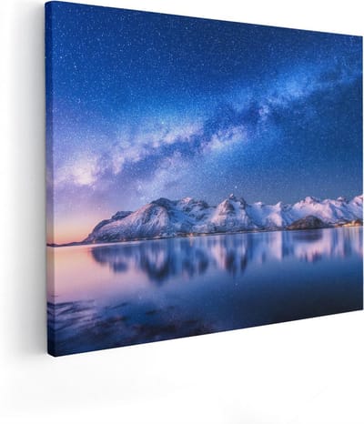 Artaza Canvas Schilderij Melkweg - 50x40 cm - Wanddecoratie Bergen - Muurdecoratie Sterren - Kamer Accessoires Landschap