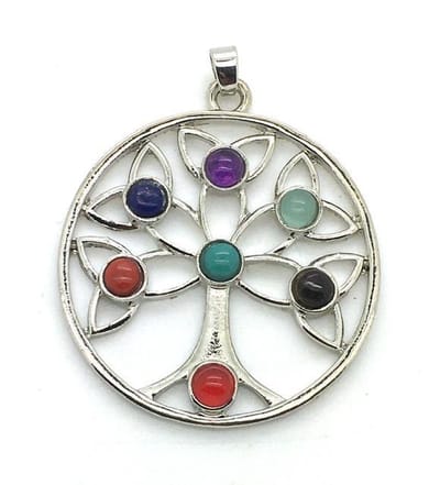 Chakra hanger levensboom met edelstenen 4 cm