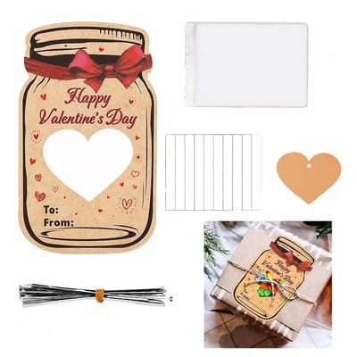 Dailygoods- Valentijnskaarten Set van 48 - Zilverkleurige Strikken - Transparante Zakjes - Maat 15x9 cm - Perfect voor Tieners - Voor Klassen en Feesten - Wenskaarten