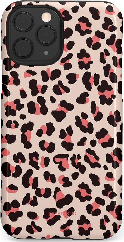 Casetastic hoesje geschikt voor Apple iPhone 11 Pro - Dubbellaagse bescherming - Tropische Panter - Fashion Case - Zand Zwart Koraal