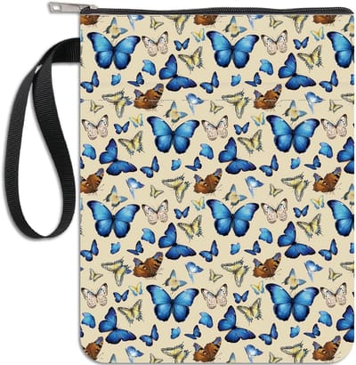 EGoods - Vlinder Achtergrond Boekhoes met Rits | Boek Liefhebbers Geschenken | Hardcover Paperbacks | Vlinders Waterdichte Boekentas Protector | Voorvak Case Cover voor Vrouwen, Vrienden en Bibliothecarissen.